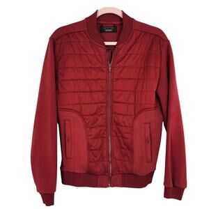 Zara Man Red Quilted Zip Front Cardigan Sweater Jacket Size Medium